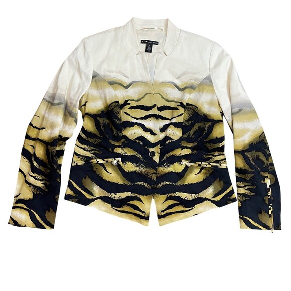Chico's BLACK LABEL Ombre Animal Blazer Jacket Size 1 (US 8) Gold Black Tiger - Picture 1 of 10